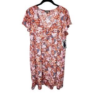 Steve Madden Burnt Coral Casual Sun Dress Dainty Floral Mini Short Dress Medium